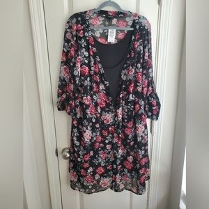 Black floral chiffon shirt dress.